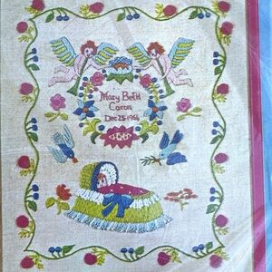 Vintage New Baby Sampler Crewel Kit Erica Wilson 6913 Nursery Decor Craft